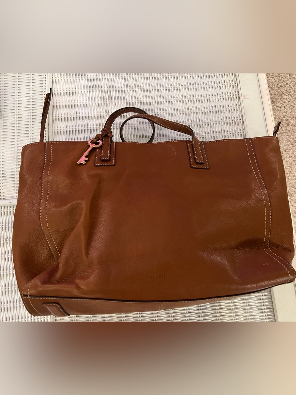 fossil Emma Cognac leather tote/Shoulder bag with Key